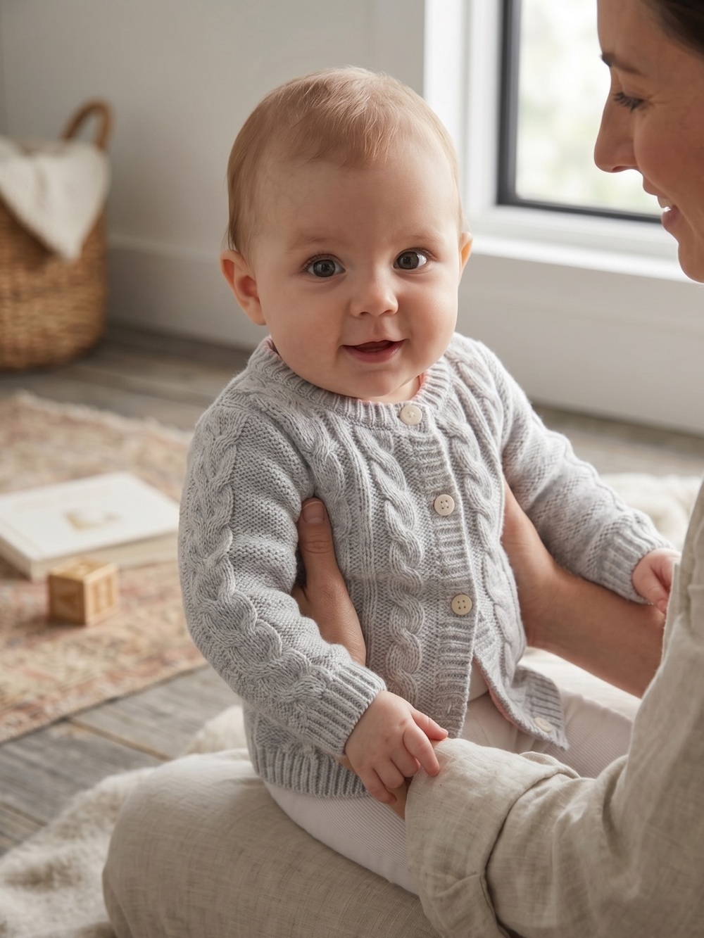 Infant Cable-Knit Button Cardigan Sweater - Light Gray